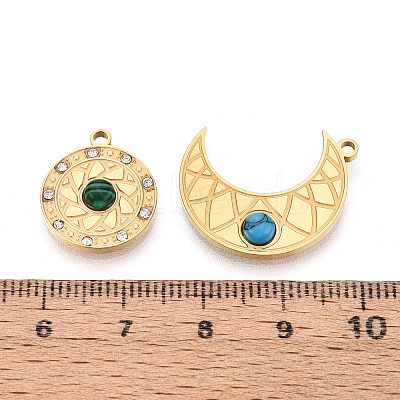 304 Stainless Steel Rhinestone & Synthesis Turquoise Pendants STAS-T074-14G-1