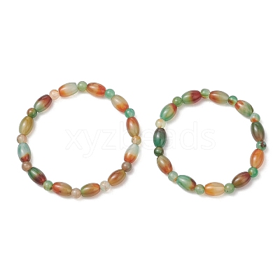 2Pcs 2 Styles  Natural Peacock Agate Beaded Stretch Bracelets for Couple BJEW-JB13416-01-1