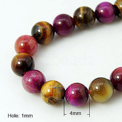 Natural Rose Tiger Eye(Dyed & Heated) and Yellow Tiger Eye(Dyed & Heated) Beads Strands X-G-G101-4mm-1-1