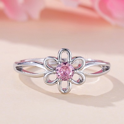 Flower Brass Micro Pave Pearl Pink Cubic Zirconia Finger Rings FS-WGCFB35-01-1