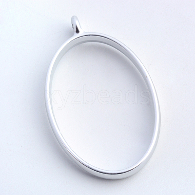 Rack Plating Alloy Oval Open Back Bezel Pendants X-PALLOY-S047-26B-FF-1