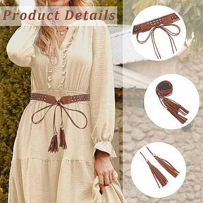 2Pcs 2 Colors Bohemian Imitation Leather Tassel Wrap Chain Belts AJEW-CL0003-47B-1