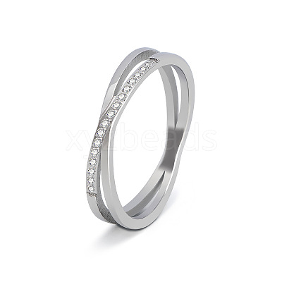 304 Stainless Steel Micro Pave Clear Cubic Zirconia Finger Rings for Women FS-WG1B662-06-1
