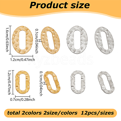 48Pcs 4 Styles Hammered 201 Stainless Steel Linking Rings STAS-GL0001-04-1