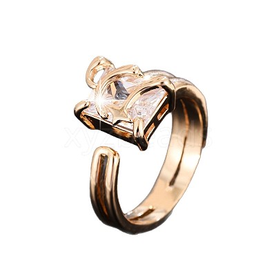 Brass & Clear Cubic Zirconia Cuff Open Rings for Women WGA812A-01-1