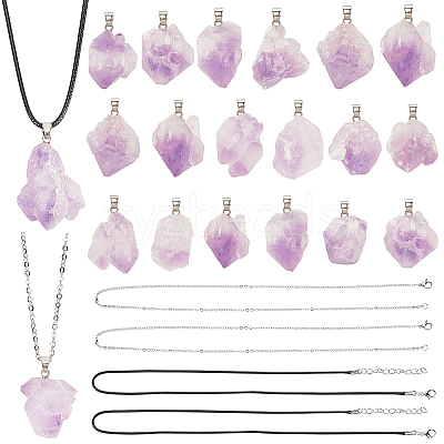 DIY Natural Amethyst Pendant Necklaces Making Kits DIY-SC0012-39P-1