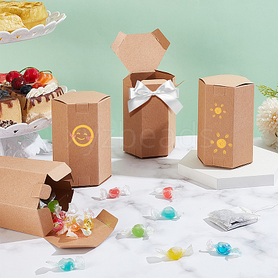 Hexagon Kraft Paper Handmade Soap Gift Storage Boxes AJEW-WH0166-25-1