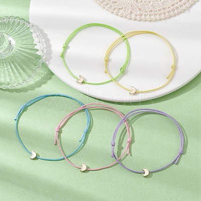 5Pcs 5 Colors Light Gold Brass Moon Braided Bead Bracelets Set BJEW-JB09737-02S-1