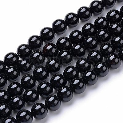 Natural Black Onyx Round Bead Strands G-T055-8mm-10-1