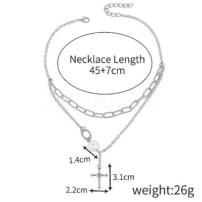 Alloy & Round Imitation Pearl Cross Pendant Double Layer Necklaces for Women FS-WGA4DD0-05-1