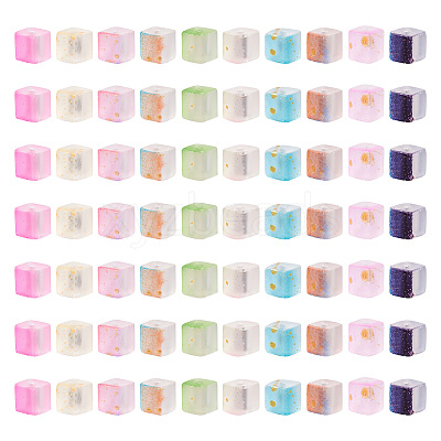 100Pcs 10 Colors Frosted Glass Beads with Golden Glitter Powder DGLA-TA0001-33-1