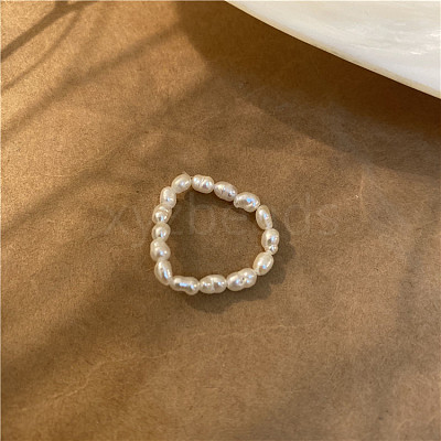 Natural Freshwater Pearl with Glass Beaded Stretch Finger Rings WGD00E3-06-1
