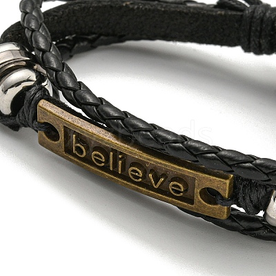 Braided PU Leather & Waxed Cords Triple Layer Multi-strand Bracelets BJEW-P329-06A-AB-1