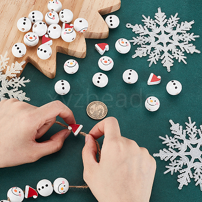 60Pcs 3 Styles Christmas Theme Printed Wood European Beads WOOD-PH0003-21-1