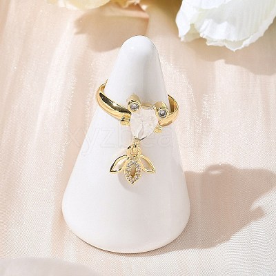 Brass Micro Pave Cubic Zirconia Adjustable Finger Rings for Women RJEW-K307-01G-22-1