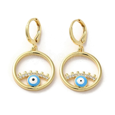 Evil Eye Golden Brass Dangle Leverback Earrings EJEW-Q797-09G-02-1