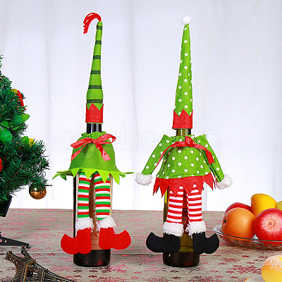 4 Sets 2 Style Christmas Wine Bottle Cover Pleuche Decoration AJEW-GF0007-18-1
