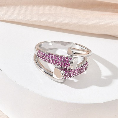 Brass Micro Pave Cubic Zirconia Cuff Open Rings for Women RJEW-L343-12P-02-1