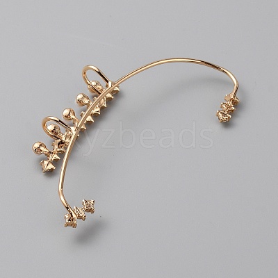 Crystal Rhinestone Curved Bar Cuff Earrings with Imitation Pearl Beaded EJEW-WH0017-37B-G-1