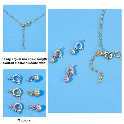 30 Sets 3 Colors Brass Spring Ring Clasps and Silicone Beads KK-PH0004-79-1