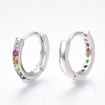 Brass Micro Pave Cubic Zirconia Huggie Hoop Earrings EJEW-S201-40P-1