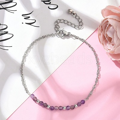 Natural Amethyst Beads Link Bracelets BJEW-JB11835-04-1