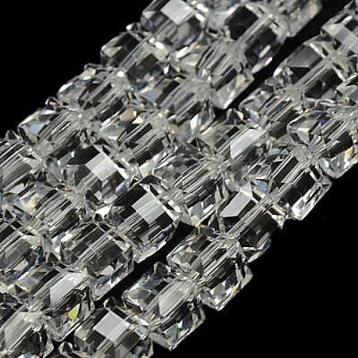Faceted Cube Shaped Crystal Glass Beads Strands GLAA-F008-F01-1