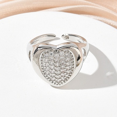 Brass Micro Pave Cubic Zirconia Cuff Open Rings for Women CU-CBA760A-13C-P-1