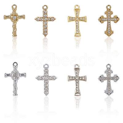 32Pcs 8 Styles Alloy Rhinestone Pendants FIND-SC0016-43-1
