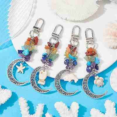 Alloy Moon & Synthetic Turquoise Sea Animals Pendant Decorations HJEW-JM01613-02S-1