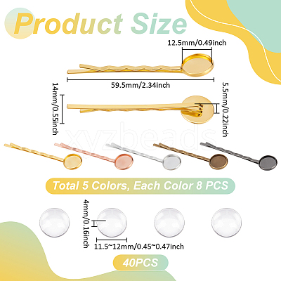 40Pcs 5 Colors Iron Hair Bobby Pin Findings OHAR-UN0010-31-1
