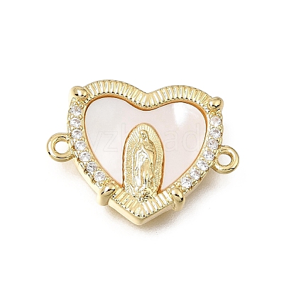 Virgin Mary Theme Brass Micro Pave Clear Cubic Zirconia Connector Charms CU-CBAF50C-05A-G-1