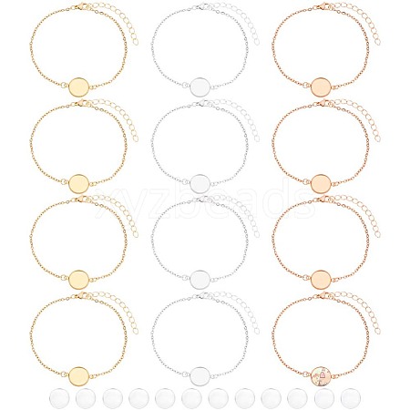 12Pcs 3 Color Blank Dome Flat Round Glass Link Bracelets Set BJEW-AB00003-1