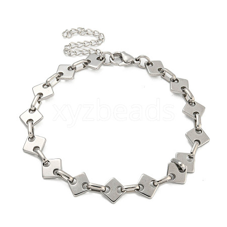 Non-Tarnish 304 Stainless Steel Rhombus Link Chains Bracelets for Men & Women BJEW-D042-02P-1