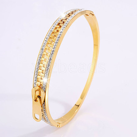 Zipper Shape 304 Stainless Steel and Crystal Rhinestone Cuff Bangles FS-WGD2D65-01-1