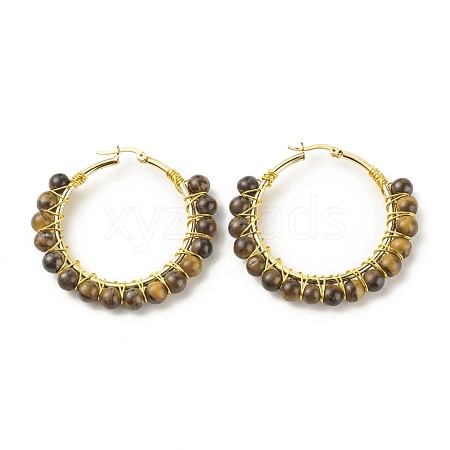 Natural Tiger Eye Beaded Hoop Earrings for Women EJEW-C003-03B-RS-1