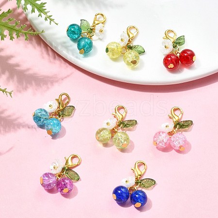 8Pcs 8 Colors Cherry Glass Pendant Decorations HJEW-JM02716-1