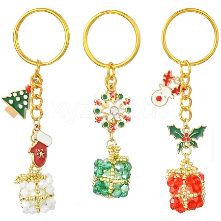 3Pcs 3 Styles Woven Glass Keychains KEYC-MZ00017-1