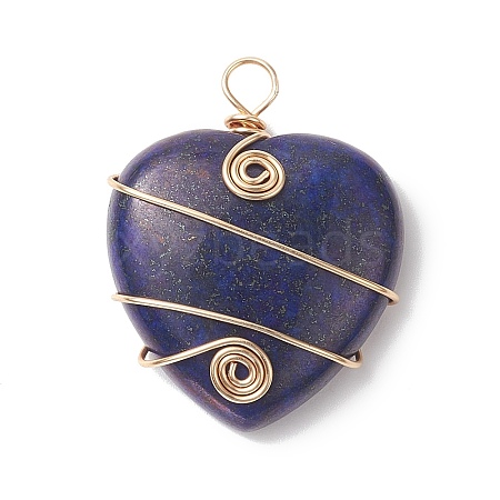 Natural Lapis Lazuli Copper Wire Wrapped Pendants PALLOY-JF02042-05-1