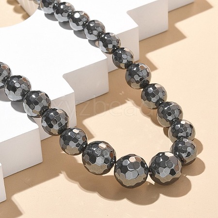 Faceted Round Synthetic Non-Magnetic Hematite Graduated Beaded Necklaces NJEW-R020-07-1