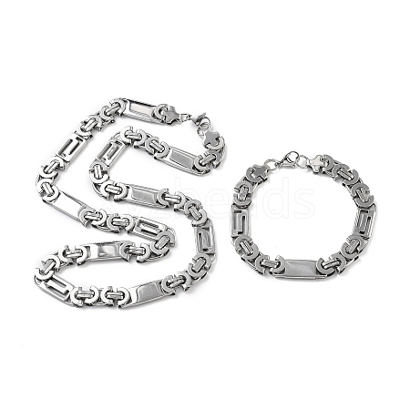 Anti-Tarnish 201 Stainless Steel Rectangle Link Chain Necklace & Bracelets Set SJEW-G083-07P-1