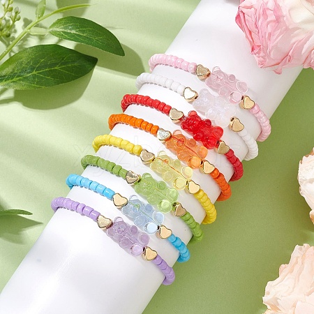 8Pcs 8 Colors Glass Seed Beads Stretch Bracelet Sets BJEW-JB11234-1