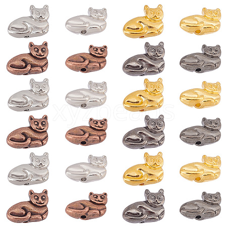   80Pcs 4 Colors Tibetan Style Alloy Kitten Beads TIBEB-PH0005-15-1