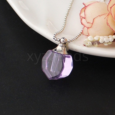 Medium Purple Glass Bottle with Iron Ball Chain Pendant Necklaces PW-WGF3857-06-1