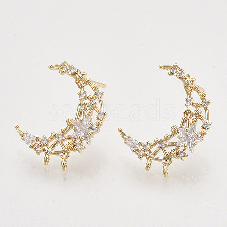 Brass Micro Pave Clear Cubic Zirconia Stud Earring Findings LS-KK-T054-49G-NF-1