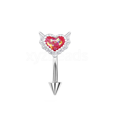 304 Stainless Steel & Resin Opal Heart Eyebrow Rings with Spike End WGE249E-02-1