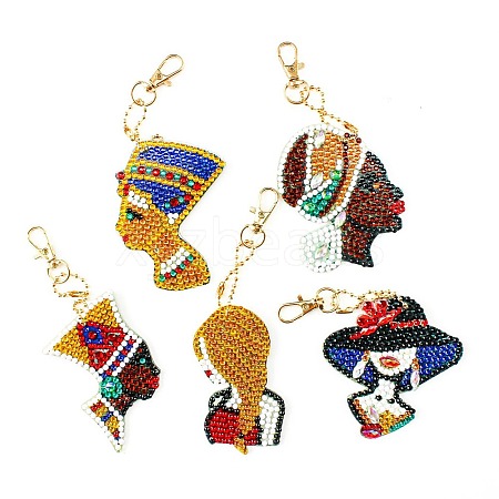 Woman DIY Diamond Painting Keychain Kits DIAM-PW0010-68-10-1