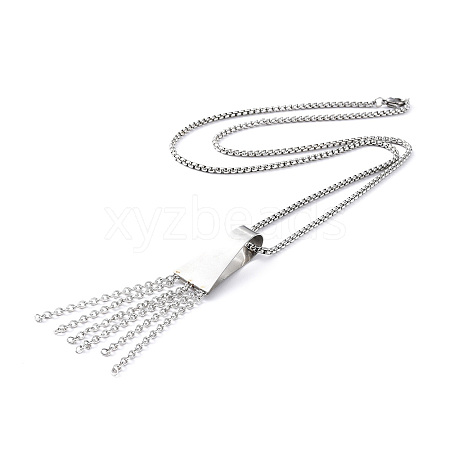 Non-Tarnish 304 Stainless Steel Trapezoid with Tassel Pendant Necklace with Box Chains for Women NJEW-B087-06P-1