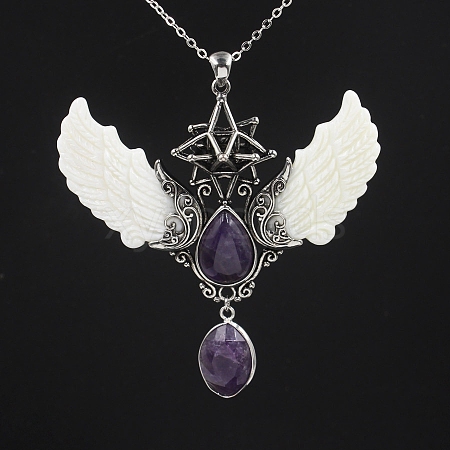 Natural Amethyst Angel Wing Big Pendants PW-WG35423-07-1