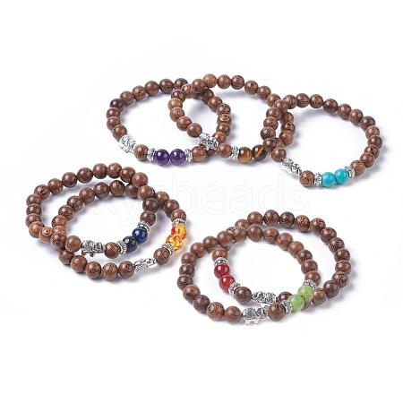 Dyed Wood Round Beads Stretch Bracelets BJEW-JB04839-1